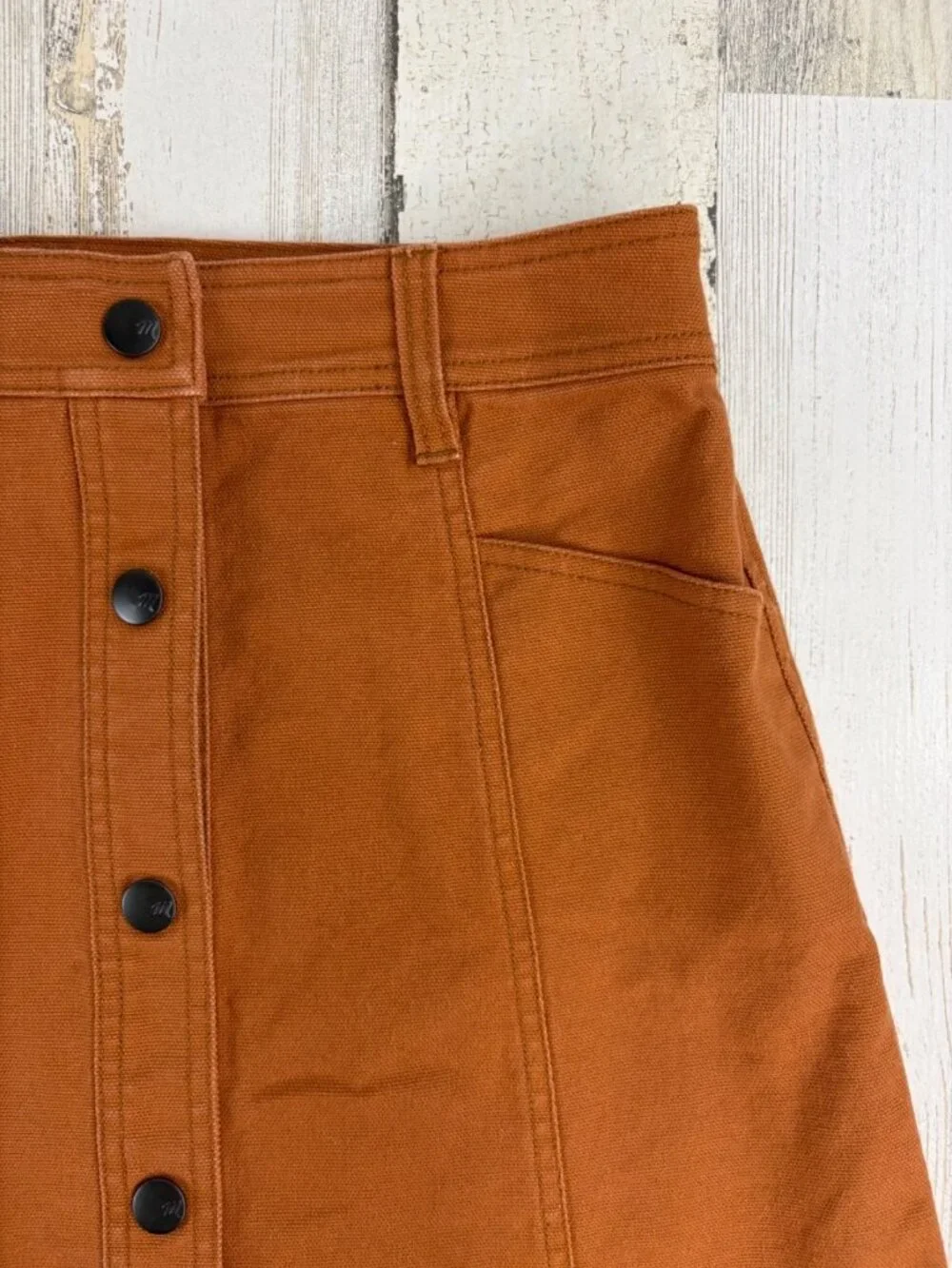 Madewell Button Front A-Line Pocket Mini Skirt Womens Size 4 Burnt Sienna - Picture 3 of 15